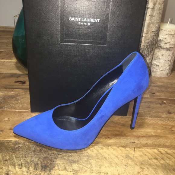 New YSL Saint Laurent Paris Blue Suede Pumps - Picture 6 of 8